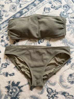 MICHAEL Michael Kors Olive Green Textured Bandeau Bikini